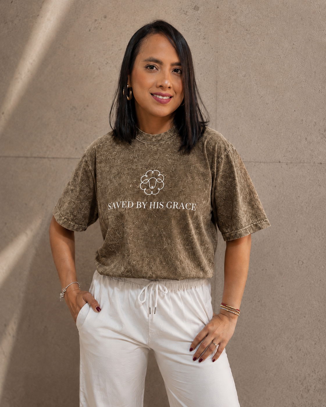 Saved by His Grace Tee – Acid Wash Café